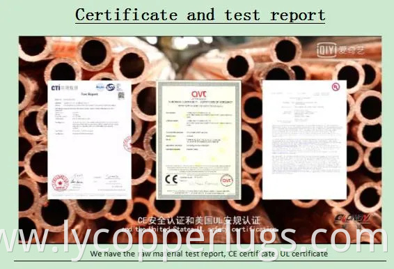  This section describes the certification of copper tube terminals